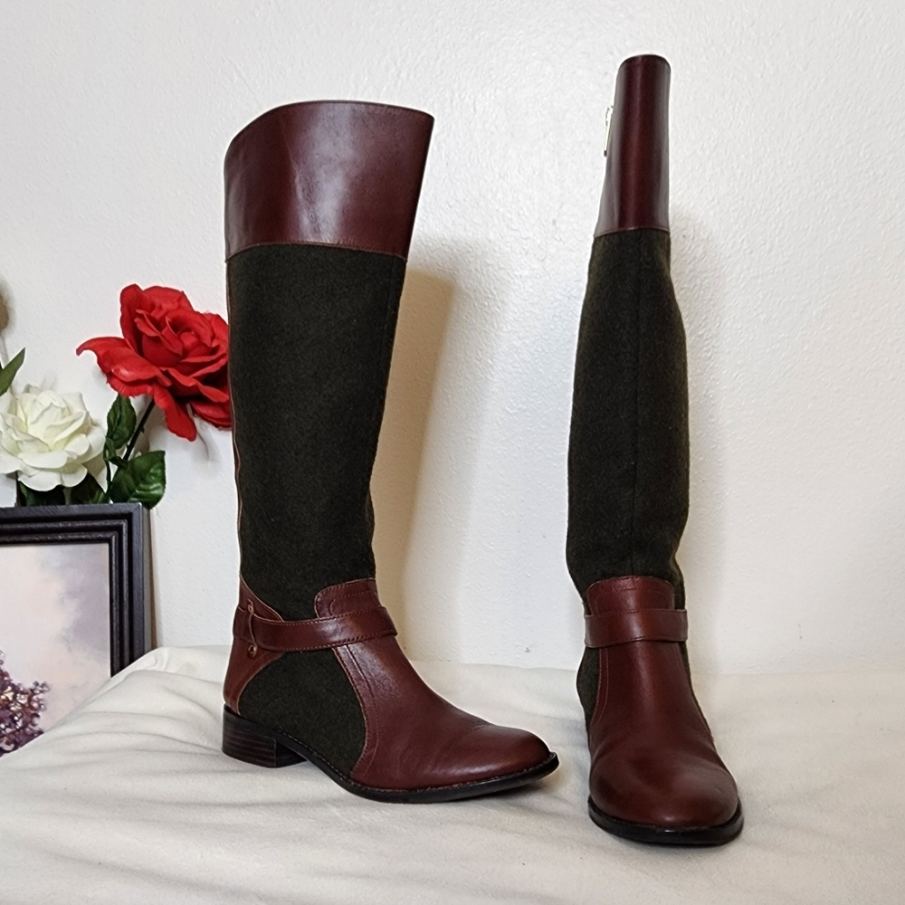 Antonio Melani Erna Riding Leather Wool Knee High Sepia Olive Boots Rare - Picture 11 of 15